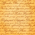 Antique parchment document featuring elegant reddish brown cursive calligraphy script text overlay on a textured aged paper Royalty Free Stock Photo