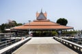 Antique pavilion on rafting floating in water pond outdoor for thai people travelers travel visit and respect praying blessing