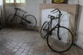 Antique pedal bicycles with patina at Chateau de Savigny near Beaune in Burgundy, France