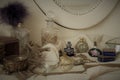 The Antique perfume Bottles With The Mirror And The Powder Boxes