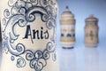 Antique pharmacy jars of artisanal ceramics, medicinal herbs