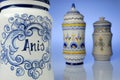 Antique pharmacy jars of artisanal ceramics, natural medicine