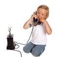 Antique phone and boy Royalty Free Stock Photo