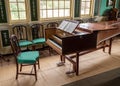 Antique piano in the interior of Mount Vernon the home of George Washington Royalty Free Stock Photo