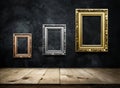 Antique picture Frame copper, silver, gold on dark grunge wall w Royalty Free Stock Photo