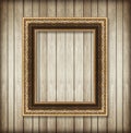 Antique picture frame on wooden wall ; Empty picture frame Royalty Free Stock Photo