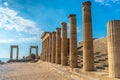Antique pillars of a beautiful acropolis of Lindos Royalty Free Stock Photo