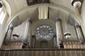 Antique pipe organ in decaying church Royalty Free Stock Photo