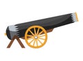 Antique pirate cannon. Vintage gun. Color image of medieval cannon for old ships on a white background. Cartoon style