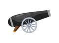 Antique pirate cannon. Vintage gun. Color image of medieval cannon for old ships on a white background. Cartoon style