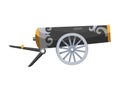 Antique pirate cannon. Vintage gun. Color image of medieval cannon for old ships on a white background. Cartoon style