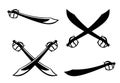 Antique pirate sabre sword black and white vector outline and silhouette design set