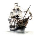 an antique pirate ship with a waving flag Royalty Free Stock Photo