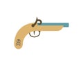 Antique pistol with Jolly Roger, pirate weapons. Vector illustration in flat style. Royalty Free Stock Photo