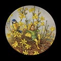 Antique plate depicting fantasy characters.