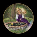 Antique plate depicting a plot from a fairy tale. vintage plate with painting Royalty Free Stock Photo
