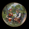 Antique plate depicting a plot from a fairy tale. vintage plate with painting