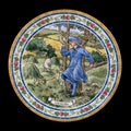 Antique plate depicting a plot from a fairy tale. vintage plate with painting