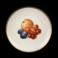 Antique plate with a picture of fruits. retro plate with hand painted