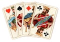 Antique playing cards showing four kings.