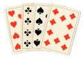 Antique playing cards showing four tens.
