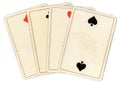 Antique playing cards showing four twos. Royalty Free Stock Photo