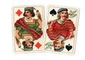 Antique playing cards showing a pair of jacks. Royalty Free Stock Photo