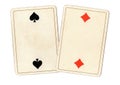 Antique playing cards showing a pair of twos. Royalty Free Stock Photo