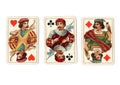 Antique playing cards showing three jacks. Royalty Free Stock Photo