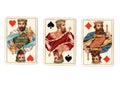 Antique playing cards showing three kings. Royalty Free Stock Photo
