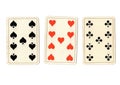 Antique playing cards showing three nines. Royalty Free Stock Photo