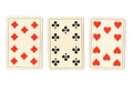 Antique playing cards showing three tens. Royalty Free Stock Photo