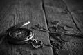 Antique Pocket Watch and old coins Royalty Free Stock Photo