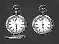 Antique pocket watch. Vector vintage engraved illustration. Isolated on dark background Royalty Free Stock Photo