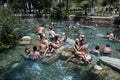 The Antique Pool at the ruins of the ancient city of Hierapolis near Pamukkale in Turkey. Royalty Free Stock Photo