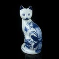 Antique porcelain figurine in the shape of a cat.