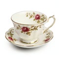 Antique porcelain tea cup with floral pattern isolated on white background Royalty Free Stock Photo