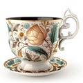 Antique porcelain tea cup with floral pattern on a white background Royalty Free Stock Photo