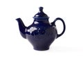 Antique porcelain teapot blue on white background Royalty Free Stock Photo