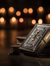 Antique precious Bible and Holy rosary in the Church