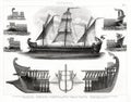 1874 Antique Print of Ancient Greek Trireme Warship