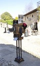 Santillana del Mar, 13th april: Antique Photography Camera on street from Medieval Santillana del Mar town in Spain