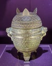 Antique Qing Qianlong Gilt Bronze Ritual Soup Vessel Xing Container Palace Museum Ancient Household Metal Accessory