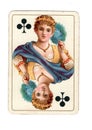 An antique queen of clubs playing card. Royalty Free Stock Photo