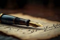 Antique quill pen gracefully signs an elegant contract on parchment