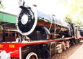 Antique rail engine, wheel, coache, saloon