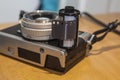 Antique reflex camera with film roll