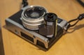 Antique reflex camera with film roll