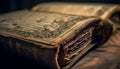 Antique religious text, wisdom on stained leather generated by AI