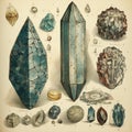 Antique retro book of minerals and gems, geology identification book, Royalty Free Stock Photo